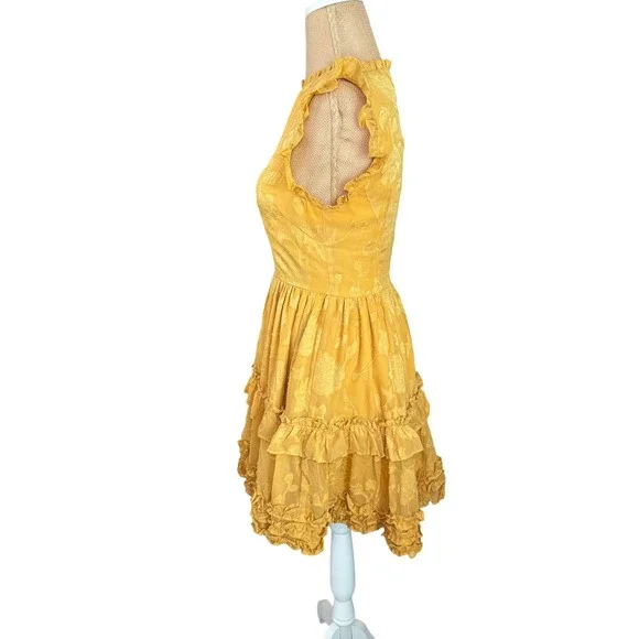 Lulus Women's XS Yellow Floral Ruffle Sleeveless Mini Dress - Picture 4 of 12